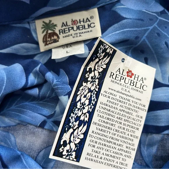 Aloha Republic Short Sleeve Blue Hawaiian Print Button Down Size Large Shirt. - Picture 6 of 8
